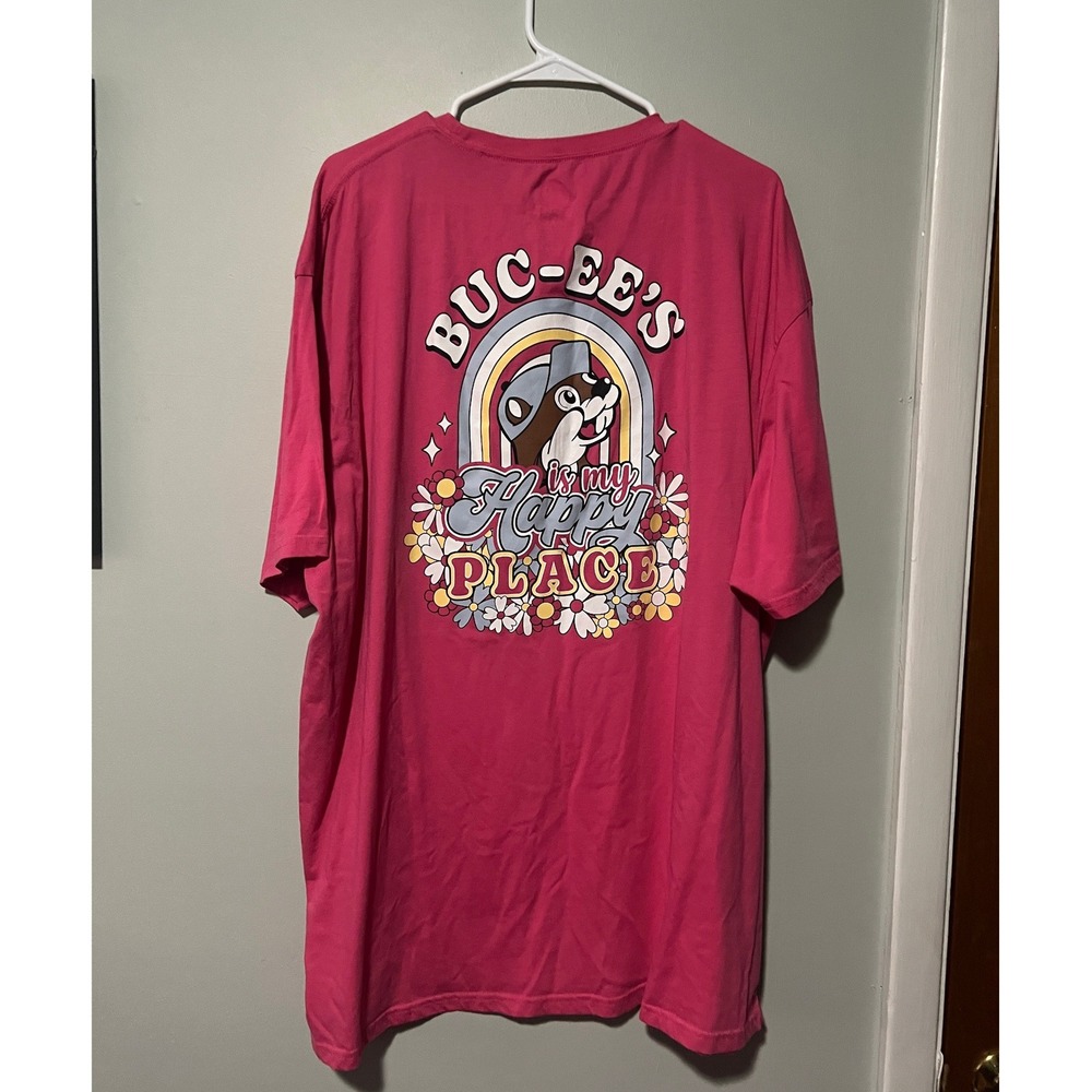 Buc-ee's Beaver Flower Happy Place Pink T-Shirt Bright Adult Size 4XL - Picture 4 of 4